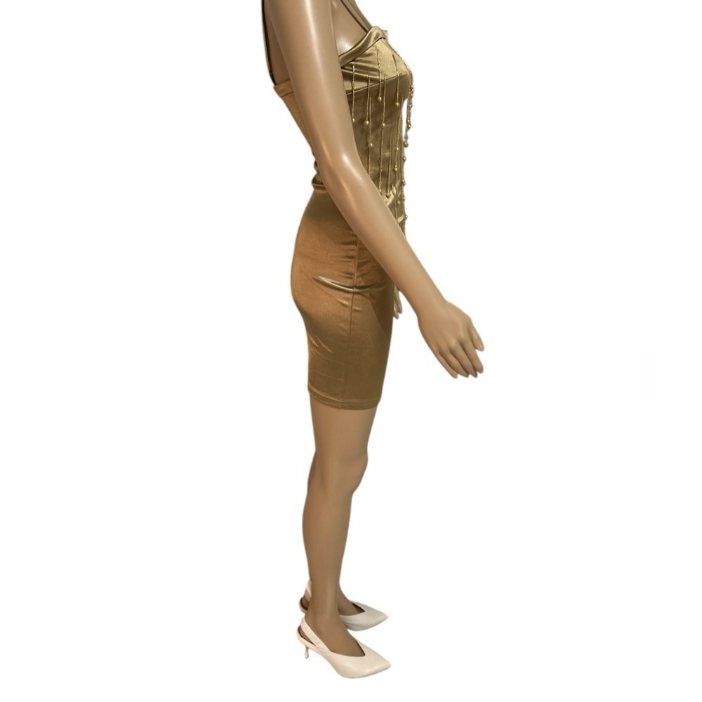 Gold Beaded Mini Dress - Picture 2 of 6